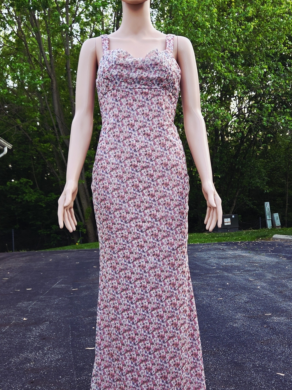 Azazie Pink Floral Maxi Dress with Sweetheart Bodice